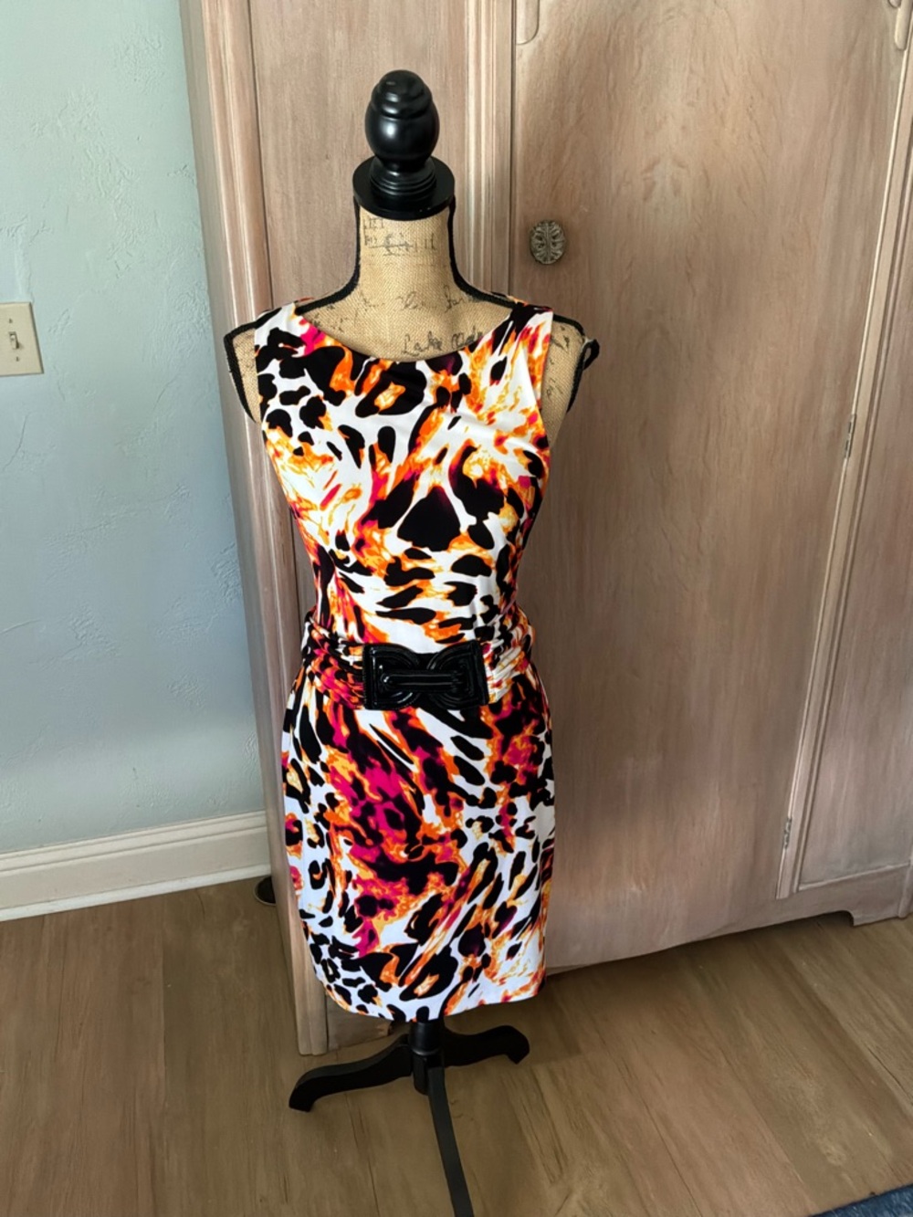 Cache Neon Animal Print removable belt Bodycon Career Cocktail Party Dress sz 4